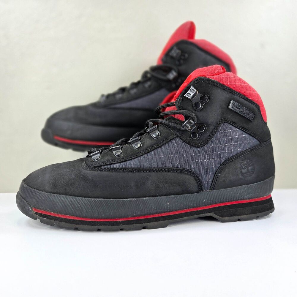 Timberland Black Red Leather Textile Hiking Boots Men's Sz 10